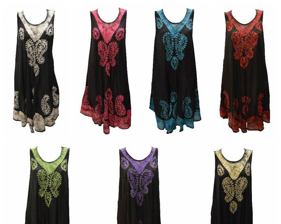 Womens Plus Size Swing Dress Embroidered Marble Sleeveless Asymmetrical Hem Sway Free Size Up to 28