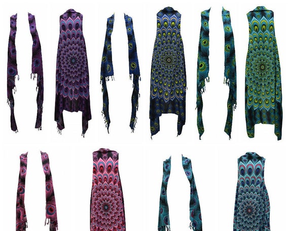 Womens Ladies Peacock Shrug Boho high low Kimono Tassel Cover- up Free Size Up To 26