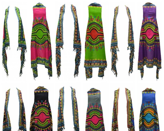 Womens Ladies Dashiki Shrug Boho high low Kimono Tassel Cover- up Free Size Up To 26
