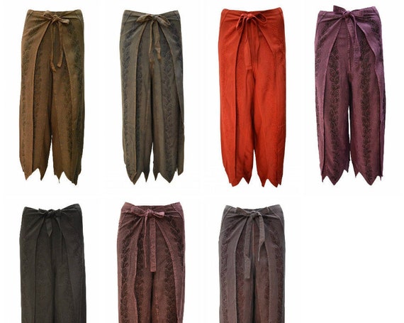 Womens Ladies Overlay Wrap around Embroidered Wide Leg Trousers Sarong Pants Freesize 10 Up To 18