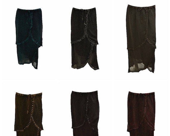 Womens Boho Overlay Skirt Sequin High Low Sway Midi Free Size Up To 18