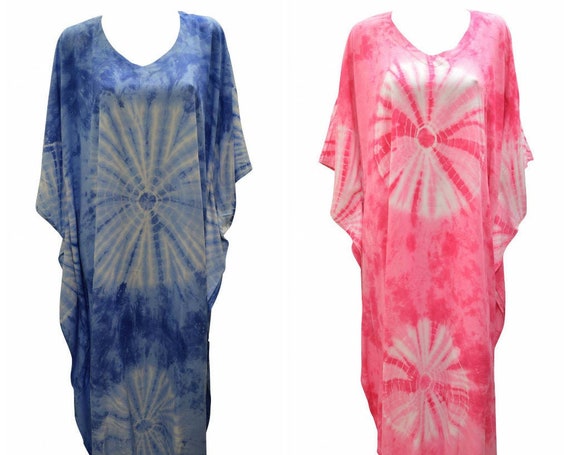 Womens Plus Size Kaftan Handmade Boho Tie-dye Maxi Batwing Loungewear Free Size Up To 28