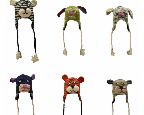Handmade 100% wool Knit Unisex Winter Tassel Animal Character Hats Warm Fleece Lining One size P28- P33