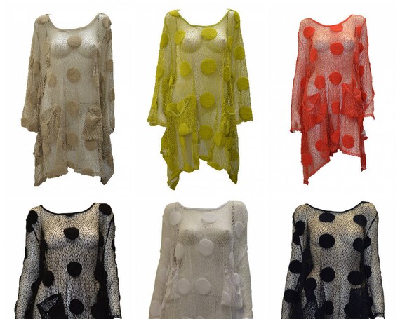 Boho Hippie Lagenlook Dress Vintage Style Crochet Knit Dot Shrug Cover up 48'' Free size up to size 24