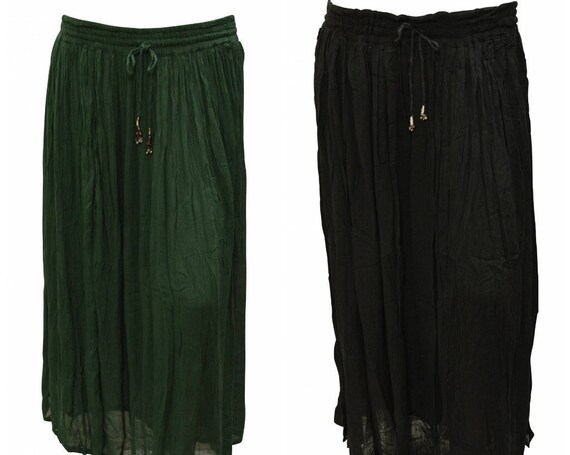 Womens Boho Crinkle Maxi Drawstring Hippie Gypsy Skirt Freesize Up To 14