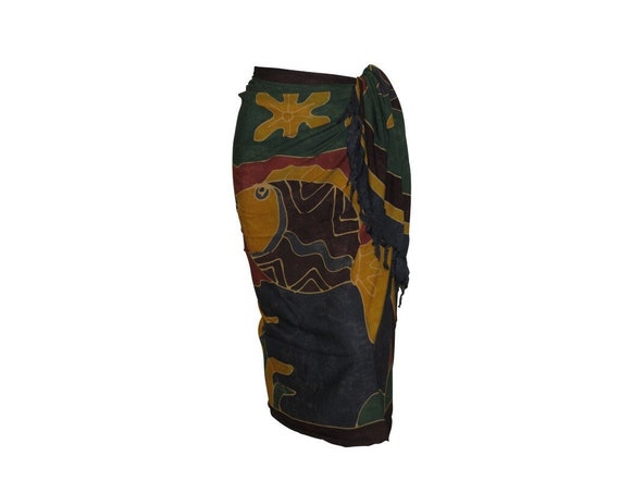 Boho Abstract Hand Printed Sarong Hippie Tasselled Wrap Around Tie Skirt P169