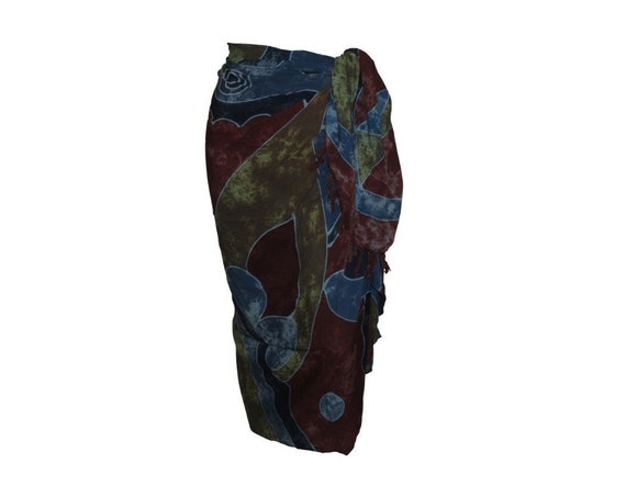 Boho Abstract Hand Printed Sarong Hippie Tasselled Wrap Around Tie Skirt P181