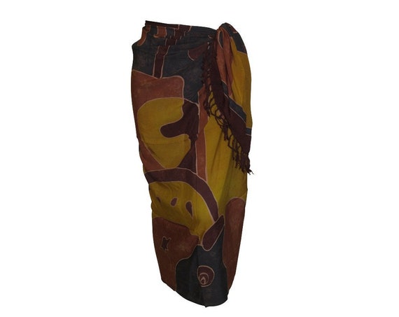 Boho Abstract Hand Printed Sarong Hippie Tasselled Wrap Around Tie Skirt P172