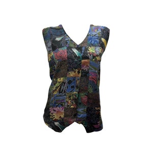 Recycled Retro Patchwork Waistcoat Vintage style Abstract Print abstract Vest up to size 14