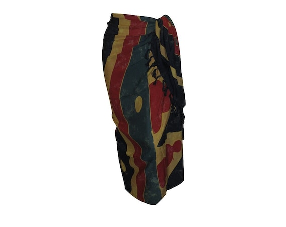 Boho Abstract Hand Printed Sarong Hippie Tasselled Wrap Around Tie Skirt P175