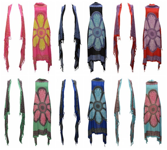 Womens Ladies Mandala Shrug Boho high low Kimono Tassel Cover- up Free Size Up To 26