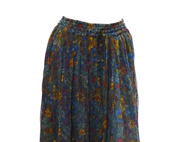 Womens Ladies Recycled Boho Hippie Vintage Floral Print Maxi Sheer Skirt Freesize Up To Size 18