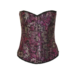Antique Recycled Abstract Floral Over-bust Steel Boned Back Laced Bustier Corset Top P5