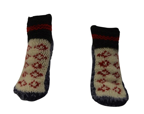 Handmade 100% Wool Boho Chunky Knit Unisex Slipper Socks With Sole Cosy Warm Hippie Fleece Lining P4