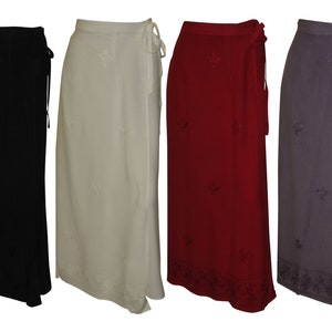 Boho Retro A-line Wrap-around Floral Embroidered Maxi Skirt Free Size Up to 16