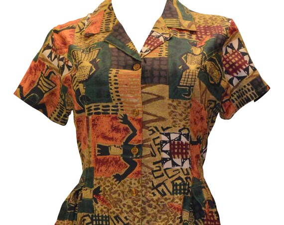 Blueport London Vintage Style Retro Mosaic Egyptian Blouse Dress