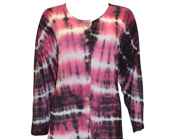Tie dye boho chic hanky button up tunic dress free size onesize up to UK size 16