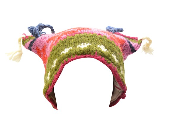 Handmade Knit 100% wool Boho Beanie Multi Tassel Warm Fleece Lined Hippie Winter Hat P2