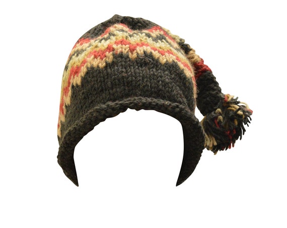 Handmade knit 100% wool unisex adults beanie hat tassel warm fleece lined boho hippie winter cap p5