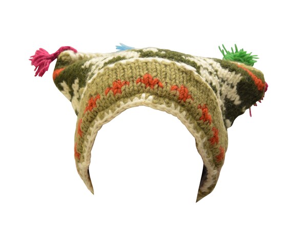 Handmade Knit 100% wool Boho Beanie Multi Tassel Warm Fleece Lined Hippie Winter Hat P4