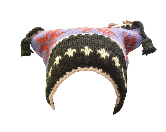 Handmade Knit 100% wool Boho Beanie Multi Tassel Warm Fleece Lined Hippie Winter Hat P3