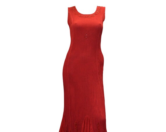 Boho hippie bead embellished elasticated ruffled hem sleeveless dress sizes 8 - 18 S/M Pink