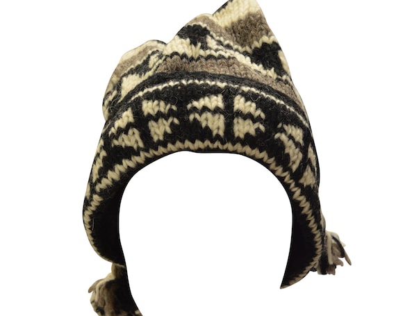 Handmade knit 100% wool unisex adults beanie multi tassel warm fleece lined boho hippie winter hat p3