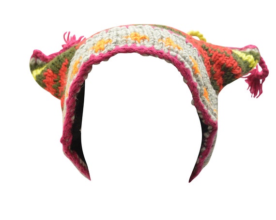 Handmade Knit 100% wool Boho Beanie Multi Tassel Warm Fleece Lined Hippie Winter Hat P7