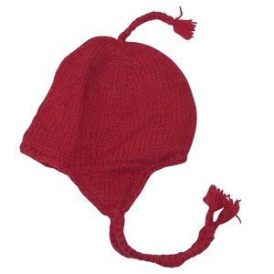 Recycled Hand Knit Hat 100% Wool Unisex Bobble Short Tassel Boho Warm Fleece Lined Winter Cap P184