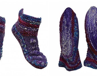 Chaussettes 100% laine faites à la main Boho Chunky Knit Unisex House Shoes Warm Cosy Fleece Doublure