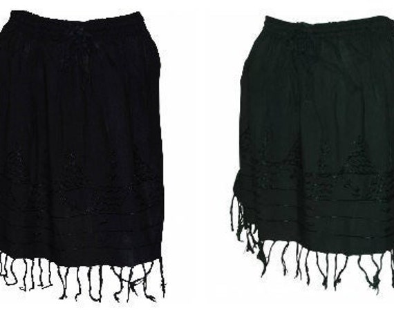 Boho Hippie Recycled Embroidered Mini Tassel Skirt Layered Free Size Up to 18