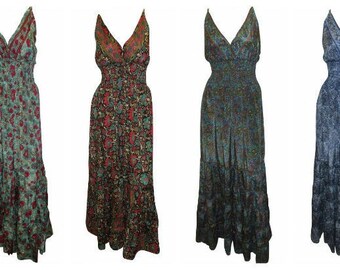 Recycled Retro V Neck Maxi Spaghetti Strap Ruffle Dress Free Size Up To 18