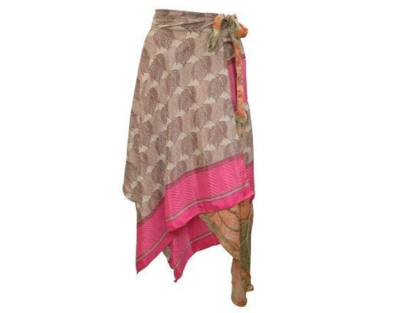Recycled Wrap- around Skirt Reversible Vintage Patchwork handkerchief Hem Boho Midi Free Size up to 18 P282