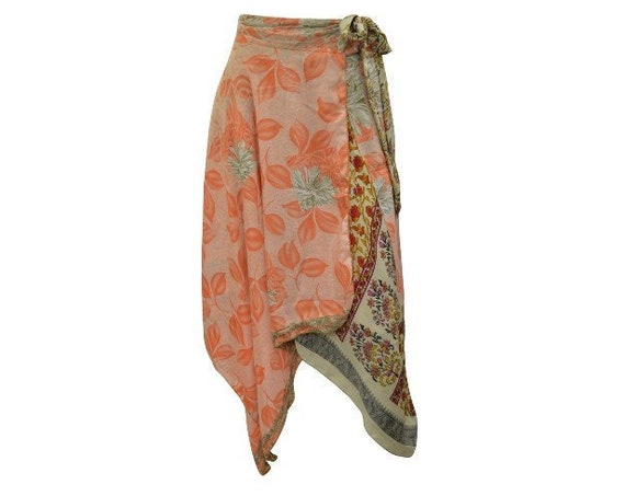 Recycled Wrap- around Skirt Reversible Vintage Patchwork handkerchief Hem Boho Midi Free Size up to 18 P279