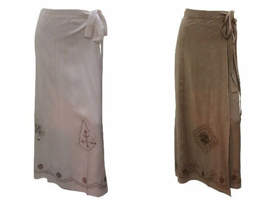 Retro Wrap-around  Skirt Embroidered Boho A-line Maxi Free Size Up To 16