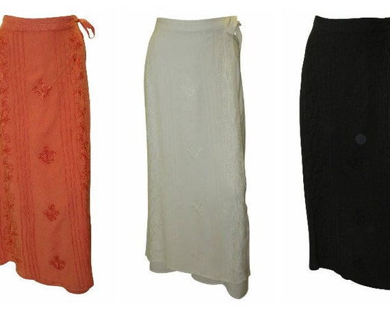 Retro A-line Embroidered Boho Wrap-around Maxi Skirt Free Size