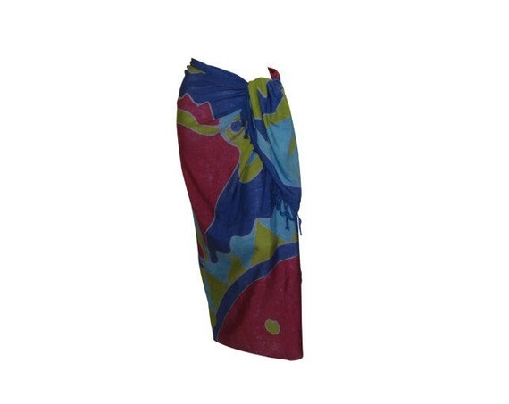 Boho Abstract Hand Printed Sarong Hippie Tasselled Wrap Around Tie Skirt P6