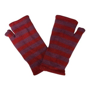 Handmade Knit Handwarmers 100% Wool Winter Striped Fingerless Fleece Lined Gloves One Size P47
