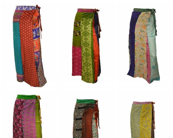 Boho Upcycled Wrap Around Skirt Funky Patchwork Hippie Maxi Sarong Free Size up to 18 P198- P206