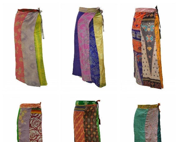 Boho Upcycled Wrap Around Skirt Funky Patchwork Hippie Maxi Sarong Free Size up to 18 P189- P197