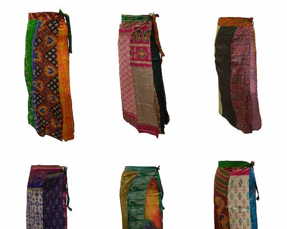 Boho Upcycled Wrap Around Skirt Funky Patchwork Hippie Maxi Sarong Free Size up to 18 P180- P188
