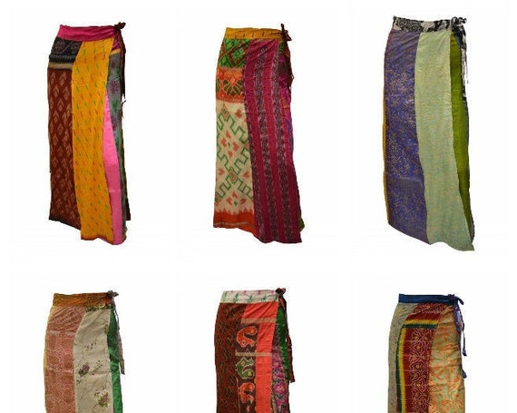 Boho Upcycled Wrap Around Skirt Funky Patchwork Hippie Maxi Sarong Free Size up to 18 P220- P239