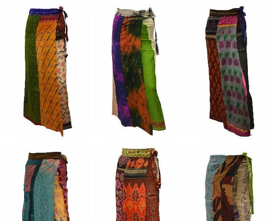 Boho Upcycled Wrap Around Skirt Funky Patchwork Hippie Maxi Sarong Free Size up to 18 P170- P178