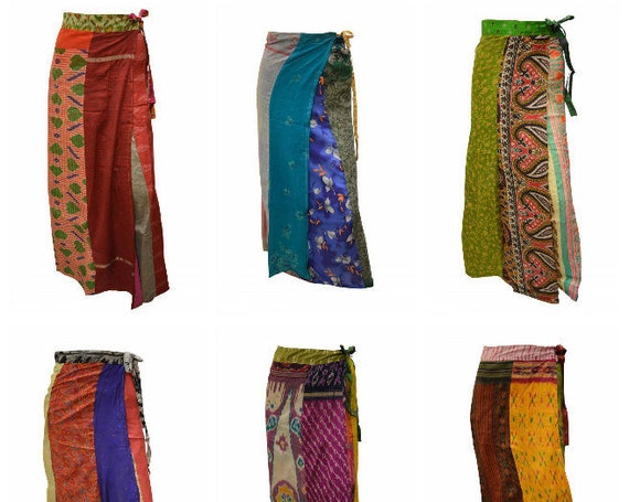 Boho Upcycled Wrap Around Skirt Funky Patchwork Hippie Maxi Sarong Free Size up to 18 P207- P215