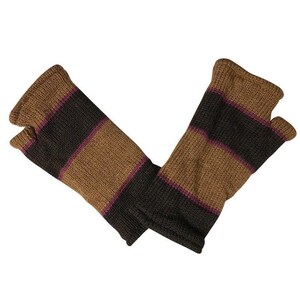 Handmade Knit Handwarmers 100% Wool Winter Striped Fingerless Fleece Lined Gloves One Size P63
