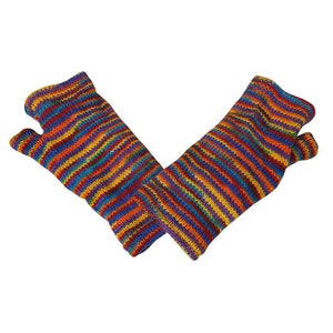 Handmade Knit Handwarmers 100% Wool Winter Striped Fingerless Fleece Lined Gloves One Size P82
