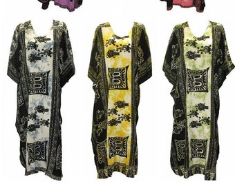 Plus Size Kaftan Handmade Abstract Batik Print Maxi Batwing Lounge wear Free Size Up To 30