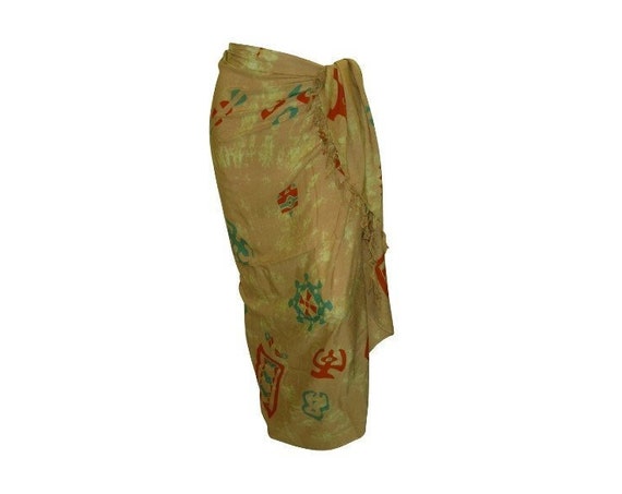 Boho Abstract Hand Printed Sarong Hippie Tasselled Wrap Around Tie Skirt P29