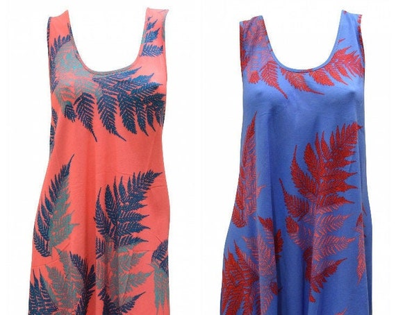 Womens Swing Dress Palm Leaf Print High- Low Umbrella Pocket Shift Free Size Up to 18