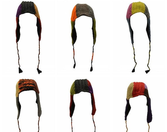 Handmade Knit 100% Wool Funky Unisex Multi Colour Tassel Sherpa Gaucho Hat Warm Fleece Lining P10-P18